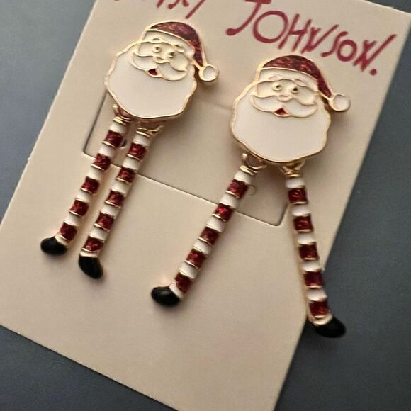 🎅🏻 Betsey Johnson Festive Holly Jolly Santa dangling movable legs earrings 🎅🏻 - Picture 9 of 9